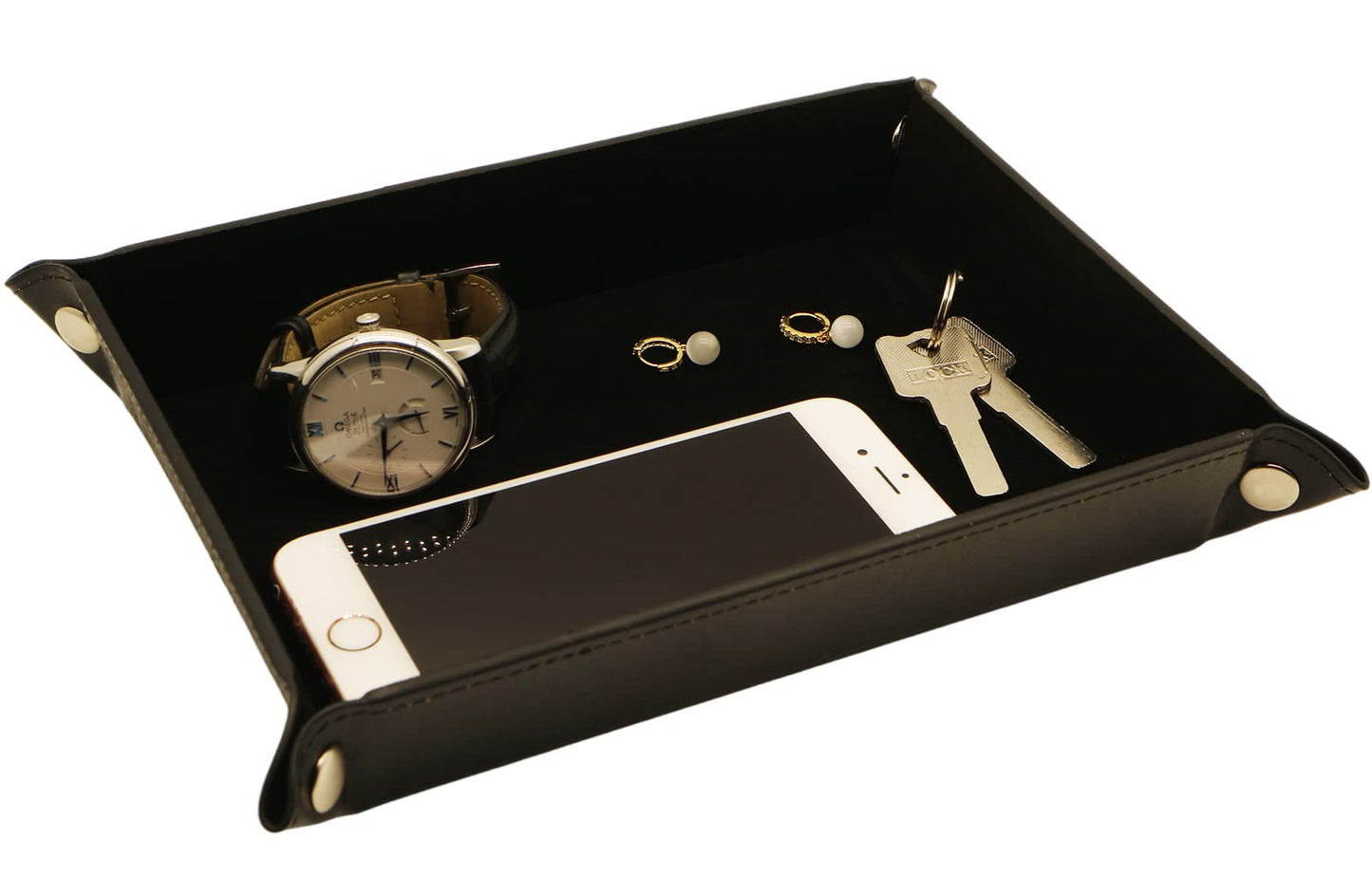 Socospace Valet Tray Organizer,Catchall for Jewelry,Wallets,Watches,Keys, Coins,Cell Phones,Nightstand Tray Perfect for Nightstand,Entryway Table,Desk,Key（Black）
