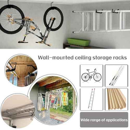 6pcs Overhead Garage Storage Rack, tility Ladder Hangers, Ceiling Mounted Garage Hooks for Lumber Bike Tools(9.45 x 12.6 Inch)