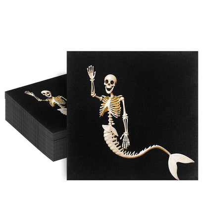 Dulousia 60count Halloween Napkins - 6.5x6.5in Disposable Paper Napkin Mermaid Skeleton Black Napkins for Halloween Get-together, DIY Parties, Holiday Celbration Home Dinner Skull Themed Table Decor
