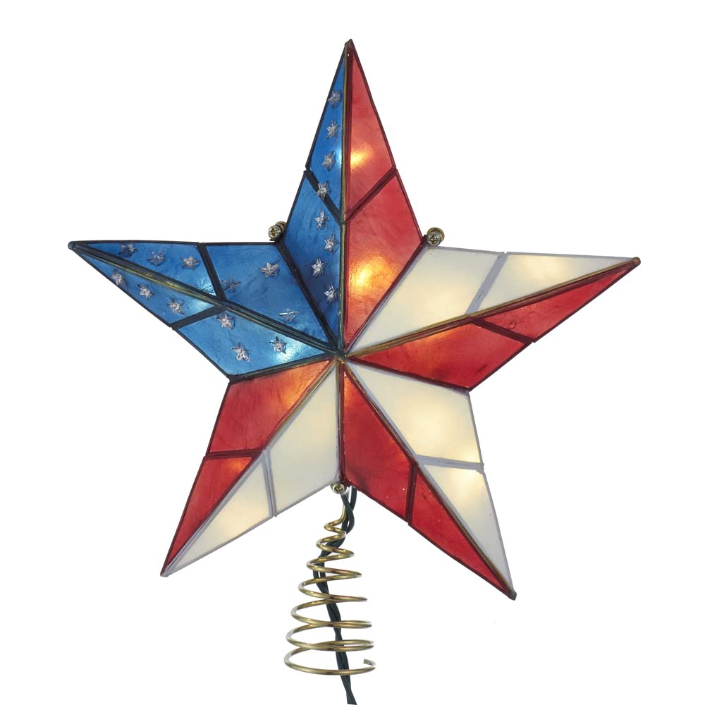 Kurt Adler UL 10L Capiz American Flag Inspired Star Treetop