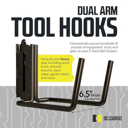 DC Cargo Mall E Track Tool Hooks 6.5¡± Deep (2 Pack) ? Heavy Duty Black Powder-Coated Steel Hangers for Garage, Truck, Trailer, or Workshop ? E Track Hook Storage for Tools and Ladder