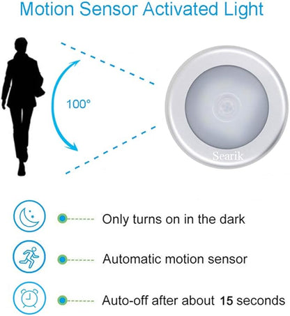 Searik Motion Sensor Night Light Indoor, Wireless Battery Operated LED Night Light Safety Lamp Step Lights Under Cabinet Lights for Stair, Bathroom, Closet, Hallway, Path