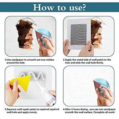 4" 6" 8" (Two of Each) Wall Repair Patch, Plasterboard Patch, Safe Mend Plaster Repair Kit, Safemend Drywall Repair Adhesive, Filler for Walls Ceiling Hole, Self Adhesive Aluminum Mesh Wall Repair