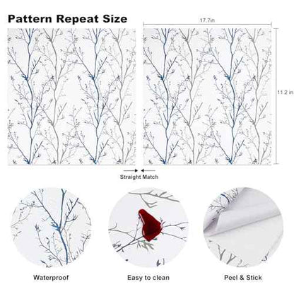 Grey Blue Tree Branches Peel and Stick Contact Paper 17.7" x 78.7" Modern Tree Branch Removable Wallpaper Natural Wall Paper Self-Adhesive Vinyl for Drawer Liner Furniture Crafts Accent Walls