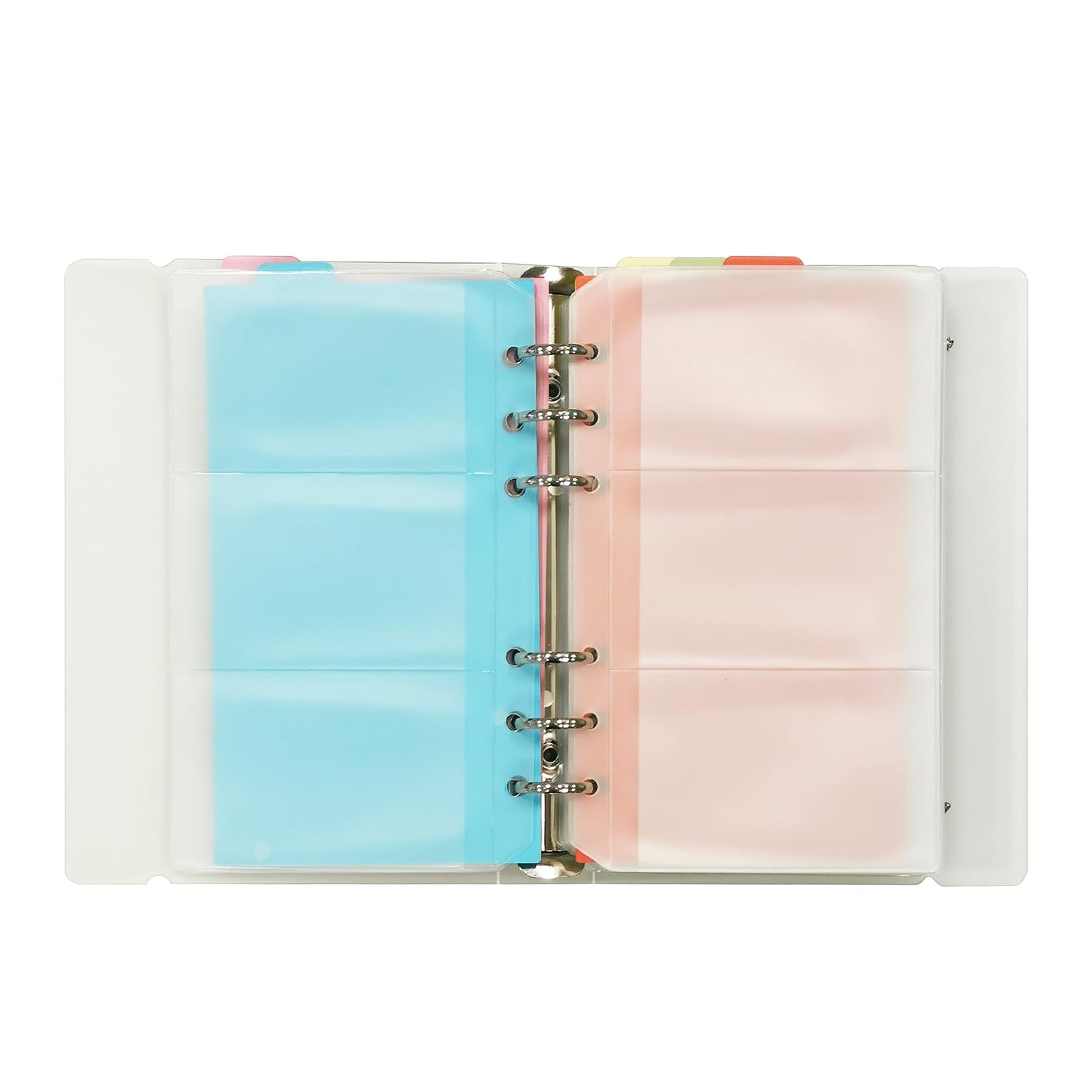 Zelten Business Card Holder PP Cover Round Ring Binder Namecard Organizer for Men & Women, Credit Card Binder File, 5 Color Index Tabs, 90 Pockets/180 Card Capacity(A6 Card Holder, White)