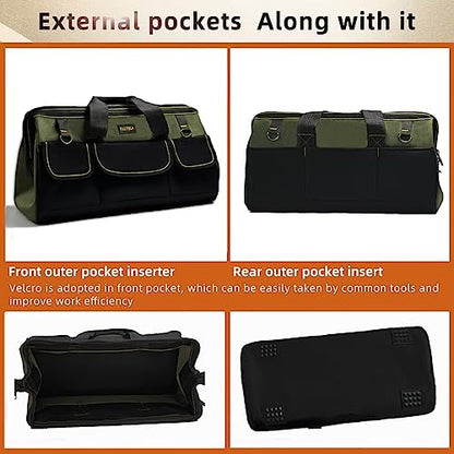 FASTECH 22-inch Wide Mouth Tool Bag with Water Proof Molded Base, Wide Mouth Tool Tote Bag, Waterproof Tool Organizer Bag for Men with Adjustable Shoulder Strap(No Bottom Shell)