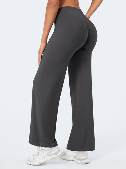 YEOREO Workout Leggings Womens No Front Seam Straight Leggings 29" High Waist Buttery Eddiy Gym Yoga Pants Dark Gray L