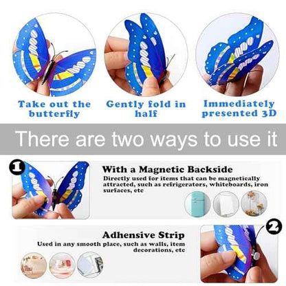 24PCS Butterfly Wall Decor, 3D Butterfly Decorations Wall Art Wall Decals with Magnets & 60PCS Adhesive Tapes 5 Styles Butterfly for Party Refrigerator Window Garden (Magnet Blue+Purple)