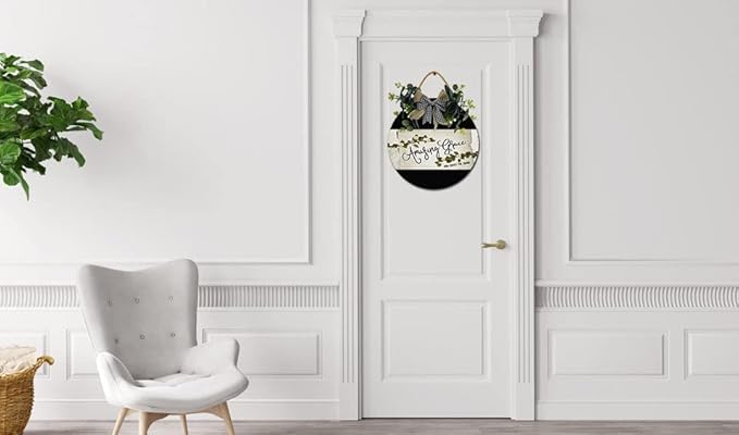 Amazing Grace Front Door Sign Funny Wreaths Hanging Wooden Plaque Decoration Round Rustic Wood Farmhouse Porch Decor for Home Front Door Decor, 12 x 12 Inch
