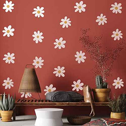 BBTO Daisy Wall Decal Flower Vinyl Wall Decals Daisy Stickers Floral Decals Peel and Stick for Nursery Art Bedroom Living Room(Simple Style,White)