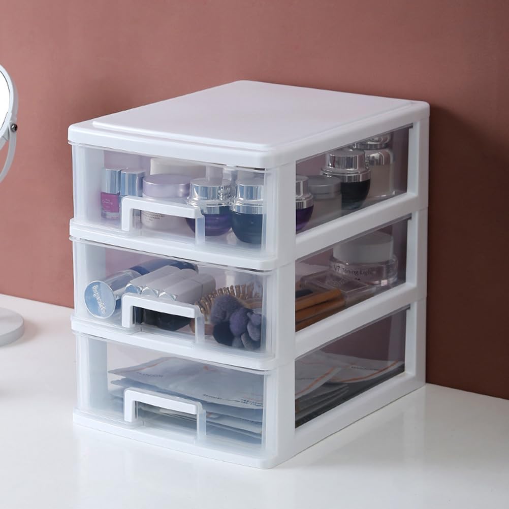 SAFIGLE 3-Layer Plastic Drawer Storage Box 11.81X9.44X6.69 Inch Portable Desktop Organizer Cabinet for Office Study Sundries Holder