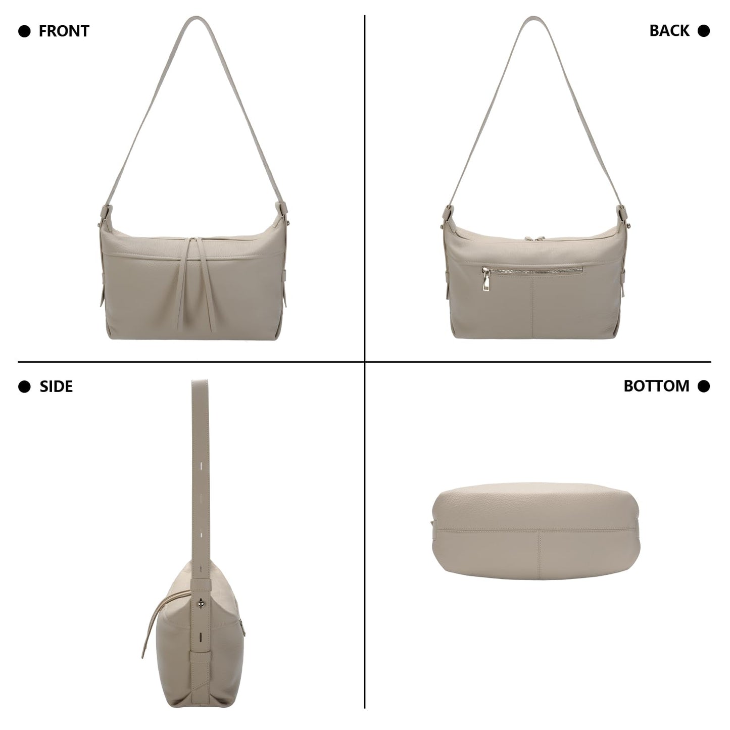Genuine Leather Hobo Bags for Women Soft Real Leather Shoulder Hanbags Leather Trendy Crossbody Purses with Adjustable Strap (White)