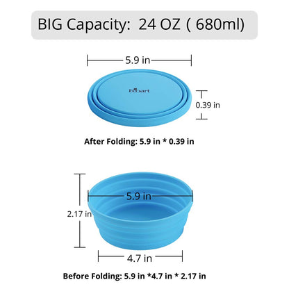 Ecoart Silicone Expandable Collapsible Bowl for Travel Camping Hiking, Blue (1 Pack)