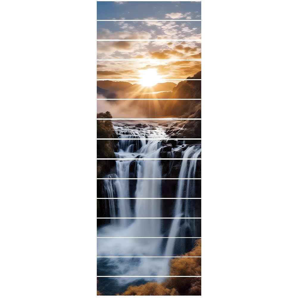 PLIGREAT 15 Strips 3D Waterfall Stair Decals, Peel and Stick Stairs Riser Stickers Natural Landscape Stair Risers Covers 7.1" x 39" Self-Adhesive Vinyl Stairs Riser Decals for Home Hotel Decor