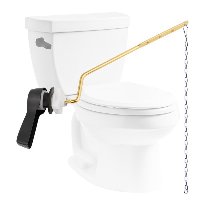 Hibbent Universal Metal Side Mount Toilet Handle Replacement Kit, Brass Toilet Flush Tank Lever with Stainless Steel Flapper Chains for Most Toilets, Oil-Rubbed Bronze