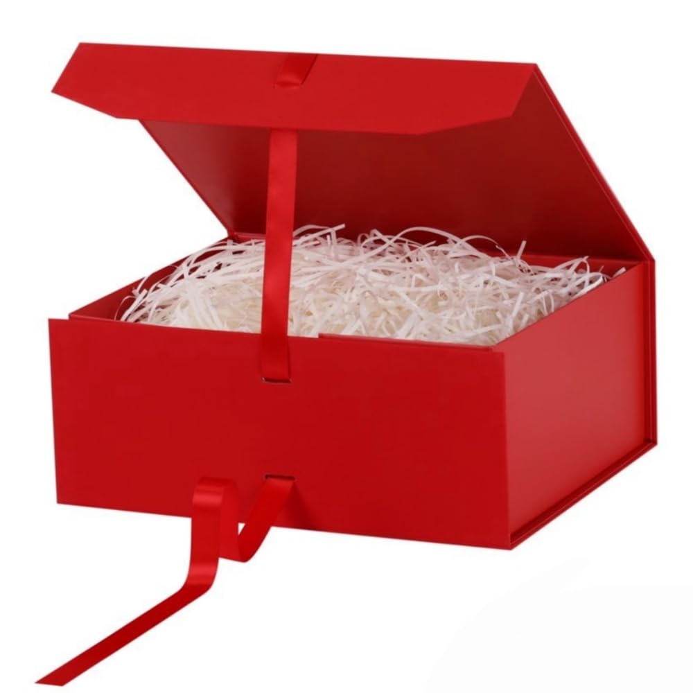 GoooodGift Large Gift Box Red 1 Pack 13.5x11x5.3 inch Luxury Gift Box for Presents with Magnetic Closure Lid Collapsible,Birthday,Christmas,Wedding,Contains Shredded Paper Filler