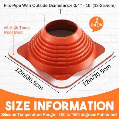 # 6 Od 4-3/4''-10' Chimney Boot Post for Metal Roof Silicone High Temp Metal Pipe Flashing Kit Roof Jacks Vent Boot for Houses Fits Pipe, Orange