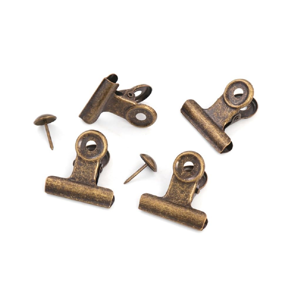 YUCHIYA 10 Pack Bulldog Clips with 10 Push-pins, Paper File Clips with Strong Spring, Large Metal Binder Clips, Seal Clamps for Coffee Tea Food Bags(Bronze,2inch)