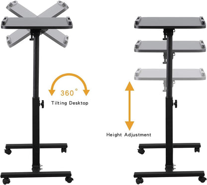 Laptop Table Mobile Adjustable Height Portable Desk Notebook Swivel PC Computer Rolling Desk with Wheels, Laptop Stand for Couch Bedside Hospital Bed Table