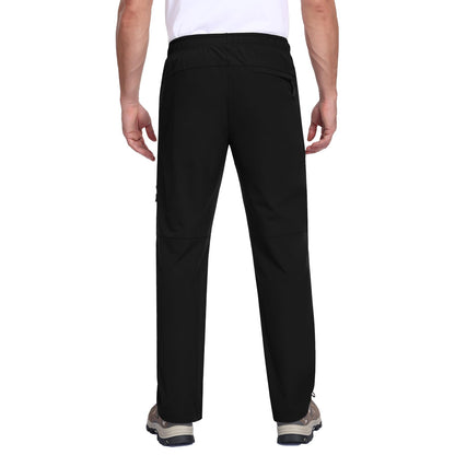 Qngwrtk Men's Lightweight Hiking Pants 5-Pocket Elastic Waist Breathable Water-Resistant Quick Dry Outdoor Pants for Running Travel Camping Black