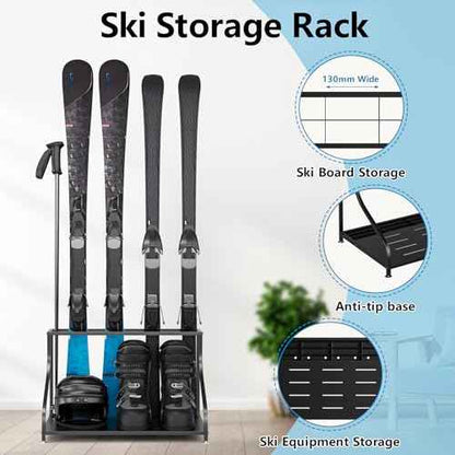 Ski Storage Rack-Holder Garage - Freestanding Ski Equipment Organizer Ski Boot Snowboard Rack Stand Snow Gear Storage