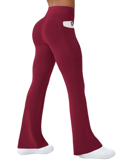 Womens Yoga Pants with Pockets High Waisted Flare Leggings Bell Bottom Yoga Dress Pants Seamless Bootcut Pants