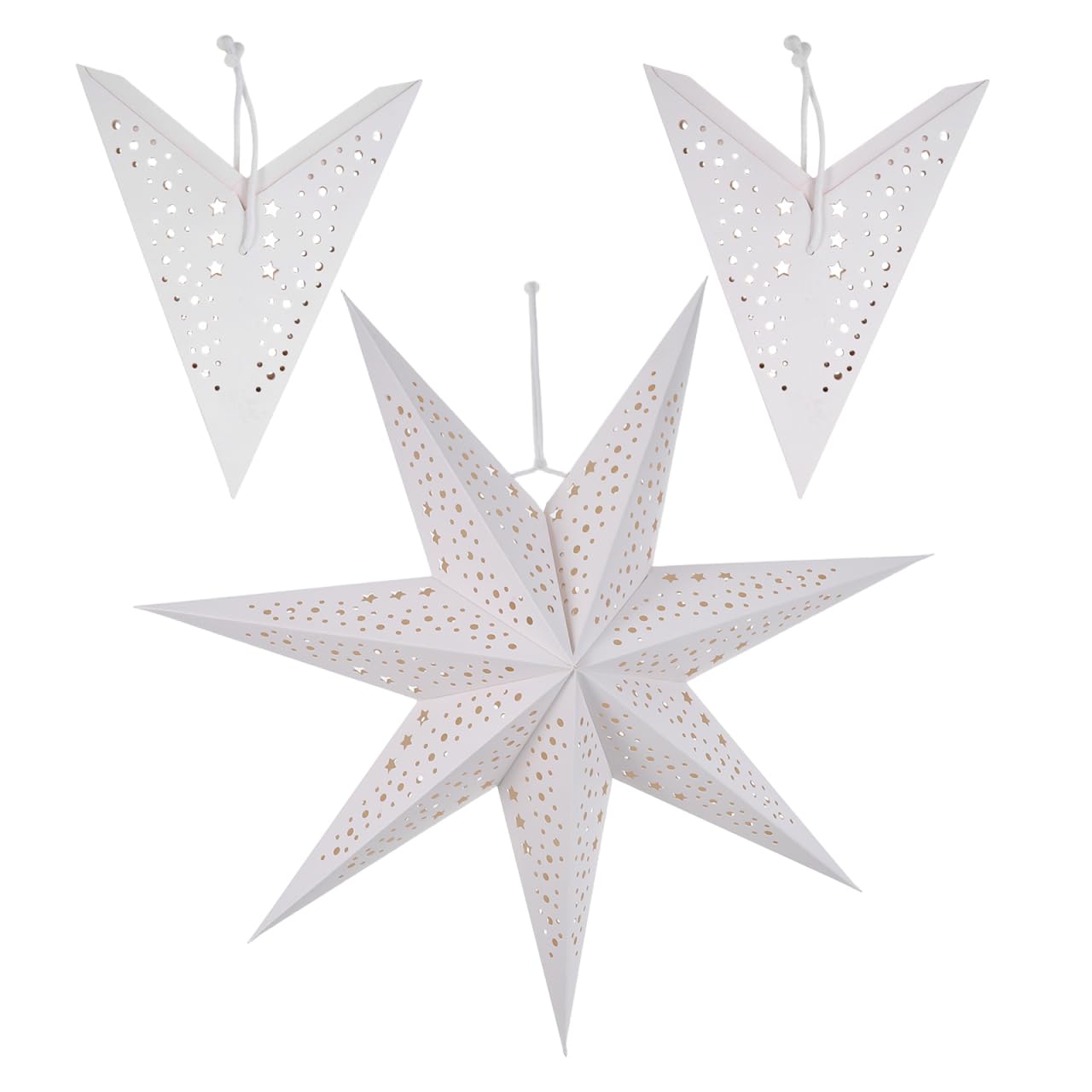 VICASKY 3-Pack Paper Star Lantern Lampshades White Seven-Pointed Star Design Easy Install Christmas Hanging Pendant Decor