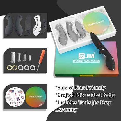JIN Starry G10 Pocket Knife for Kids, DIY Knife Making Kit, Safe Fidget Toy, Black G10 Blade Handle, EDC Folding Knives, Camping, Boys Scout
