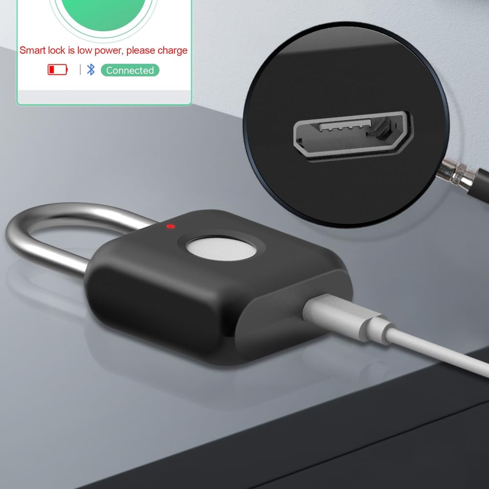Fingerprint Padlock Phone Watch App Gym Locker Lock: Keyless Padlock eLinkSmart Combination Lock - Black Metal Bluetooth Remote Padlock for Locker Backpack Suitcase Luggage