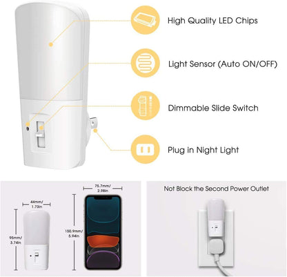 L LOHAS LED Dimmable Night Light[2 Pack], LED Night Lights Plug into Wall with Dusk to Dawn Sensor, Soft White 3000k Brightness Adjustable, Kids Nightlight for Bedroom,Baby Nursery,Hallway