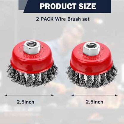 2 Pcs 2.5 inch Wire Cup Brush for 4 1/2 Angle Grinder, Wire Wheel for Angle Grinder, Wire Wheel Cup Brush for Grinders, 5/8" -11 Threaded, for Heavy Cleaning Rust, 0.020" Carbon Steel