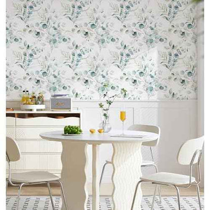 HAOKHOME Peel and Stick Wallpaper Boho Green/White Eucalyptus Leaf Floral Wall Mural Home Nursery Decor Renter Friendly Wallpaper 17.3in x 78.7in