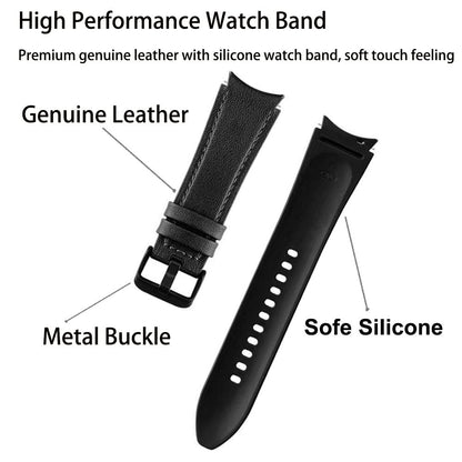 ViCRiOR No Gaps Band Compatible with Samsung Galaxy Watch 6/5/ 4 40mm 44mm, Genuine Leather with Silicone Replacement Bracelet Bands Strap for Galaxy Watch 5 Pro/Watch 6 43mm 47mm/4 Classic 42mm 46mm