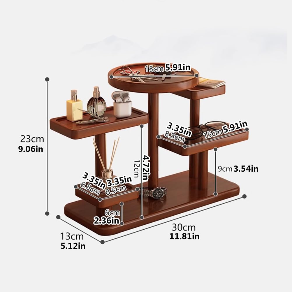 STEHEMO Wooden Tray for Countertop, Cologne Stand Shelves, Elegant Organizer for Cosmetics, Jewelry, Perfume, Candle, Key, Solid Wood Tray for Bathroom, Kitchen, Bedroom, Entryway,Brown