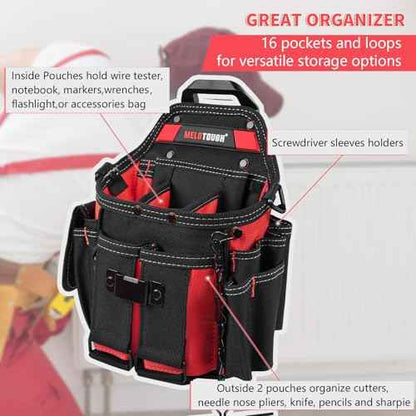 MELOTOUGH Professional Electrician Tool Pouch Bag with Shoulder Strap Tool Pouch with Belt Clip Quickly Attach and Release Tool Bag