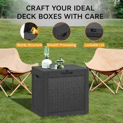 NUNU LAB 30 Gallon Waterproof Outdoor Storage Box, Lockable Resin Deck Box Bench for Patio Cushions, Garden Tools, Pool Accessories & Package Deliveries ? Black
