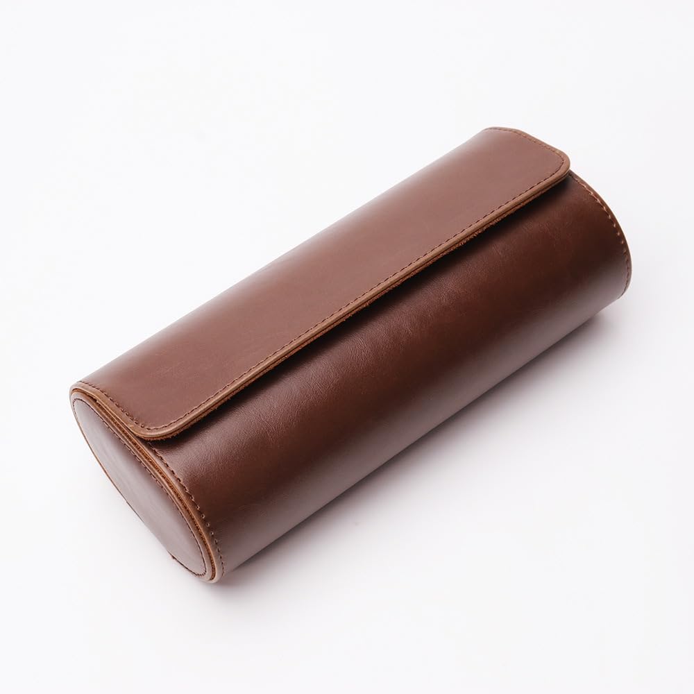 SHOWQI Watch Roll Travel Case for Men and Women- 3 Watch Storage and Organizer-Secure Storage with Innovative Removable Pillows & Solid Dividers for Home Storage, Travel and Display(Brown)