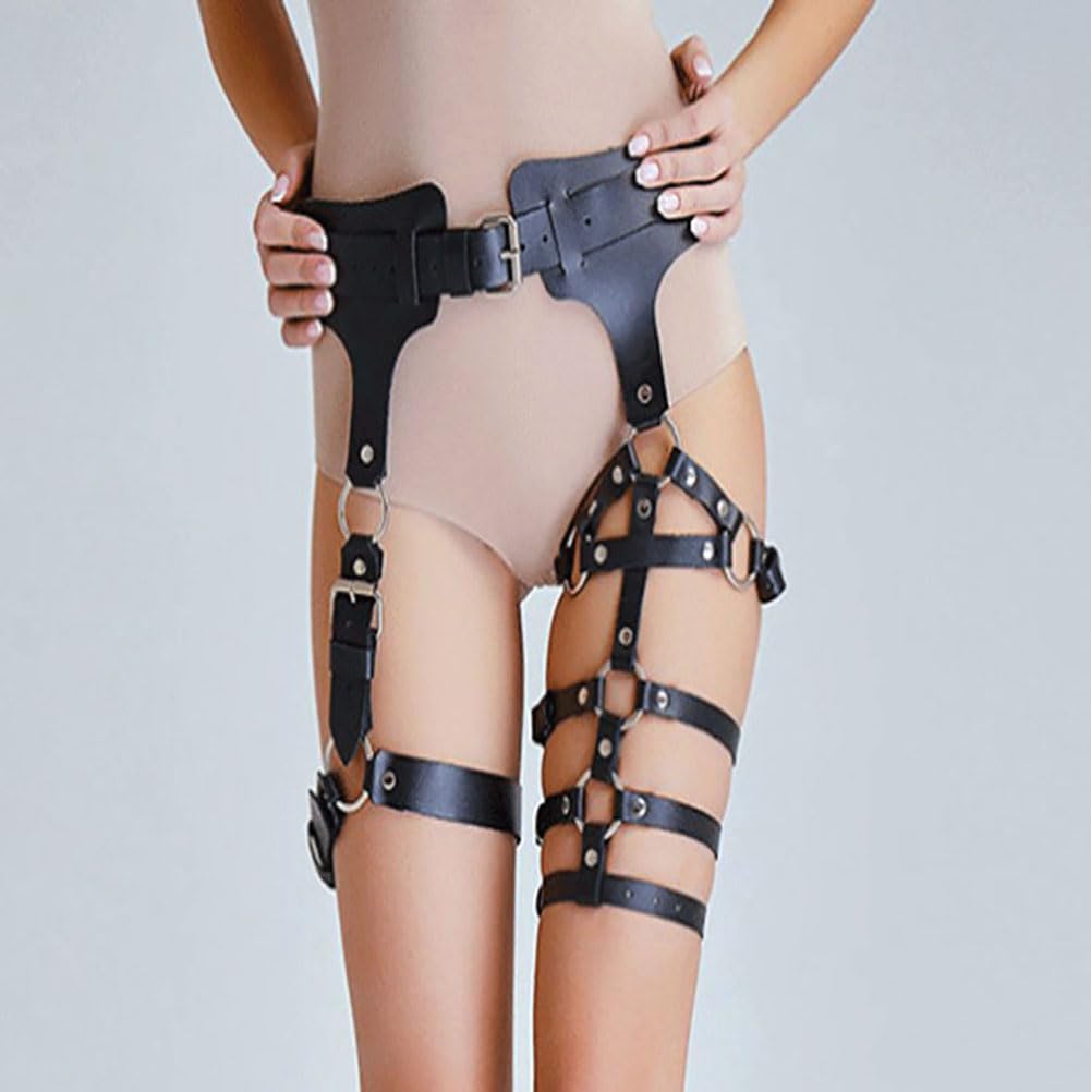 Leather Leg Harness Punk Black Garters Belts Rave Club Party Thigh Holster Leg Chain Body Jewelry for Women