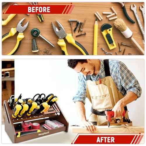 Bamboo Screwdriver Organizer Rack Desktop Hand Tool Stand Repair Tool Storage Holder Small Tool Storage Holder for Desk Top desktop tool organizer Suitable for studios/garages/DIY enthusiasts