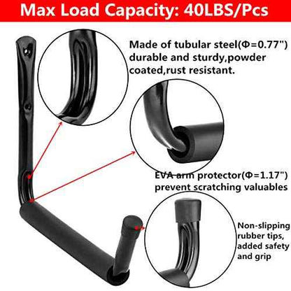 Garage Storage Jumbo Arm Hook Heavy Duty Wall Mount Organizer Utility Garden Hanger with EVA Protector (6 Pcs 10" J Hooks)