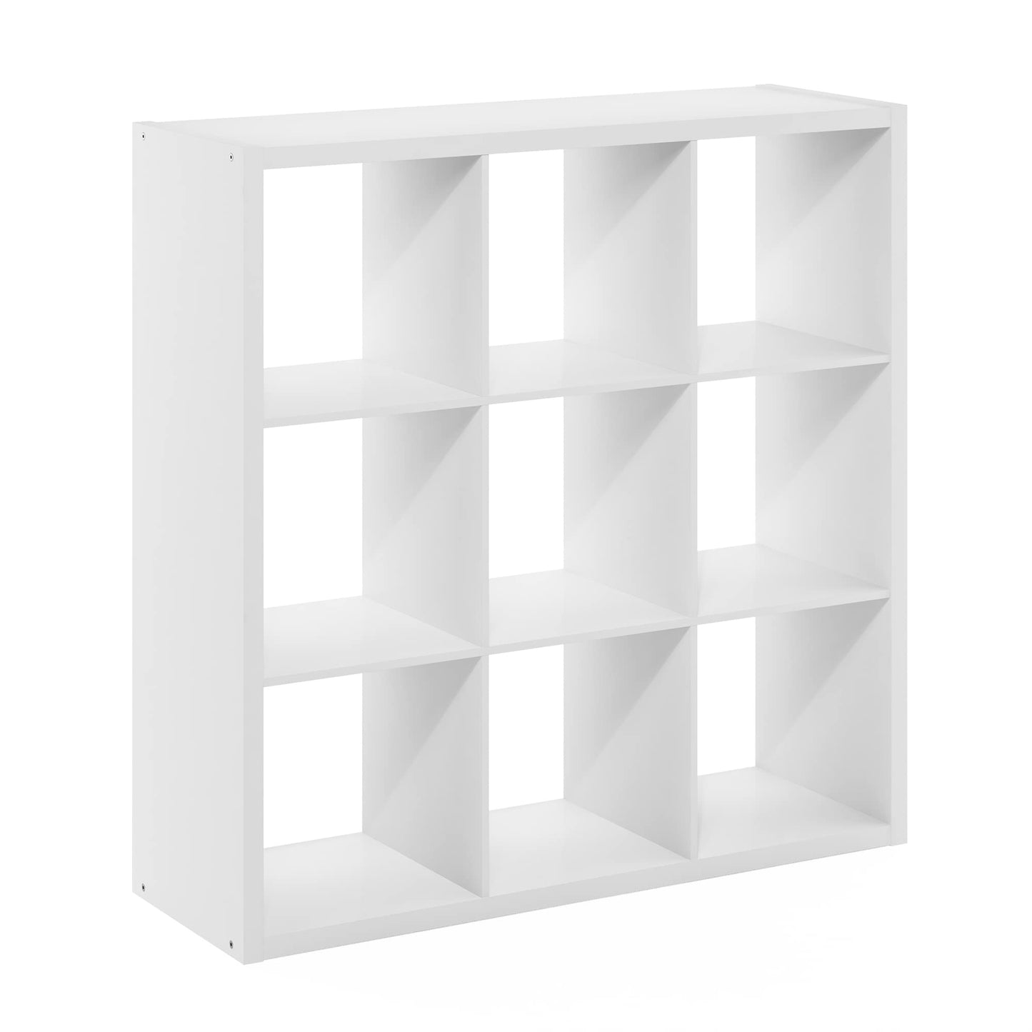 Furinno Cubicle Book Shelf, 9-Cube Bookshelf, Extra Thick Frame Reversible Tall Wide Bookcase with Open Back, 14.6 x 44 x 44, for Living Room, Bedroom, Home Office, Plain White