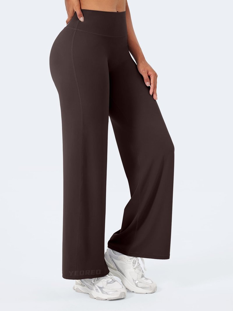 YEOREO Workout Leggings Womens No Front Seam Straight Leggings 29" High Waist Buttery Eddiy Gym Yoga Pants Dark Brown L