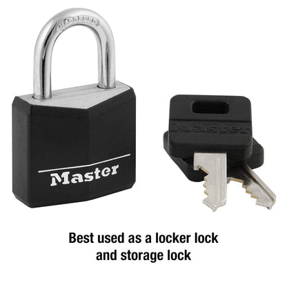 Master Lock 131D 1-3/16" Wide Covered Aluminum Keyed Padlock, One Pack, Black