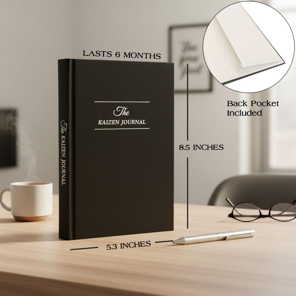 The Kaizen Journal for Self Improvement – Undated Daily Planner & Habit Tracker for Men & Women, Productivity, Focus & Mental Health – 24-Week Goal Planner with Gift-Ready Box, Two Colors (Black)