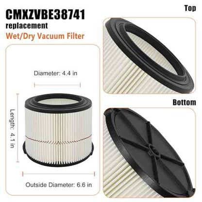 38741 Filters Replaces CMXZVBE38741 Craftsman Filter, fits CMXEVBE17040, Replaces Purple Stripe 1/2 Height Filter, Fits 3 Gallon, 4 Gallon Craftsman Shop Vacuums 1988+-2 Pack
