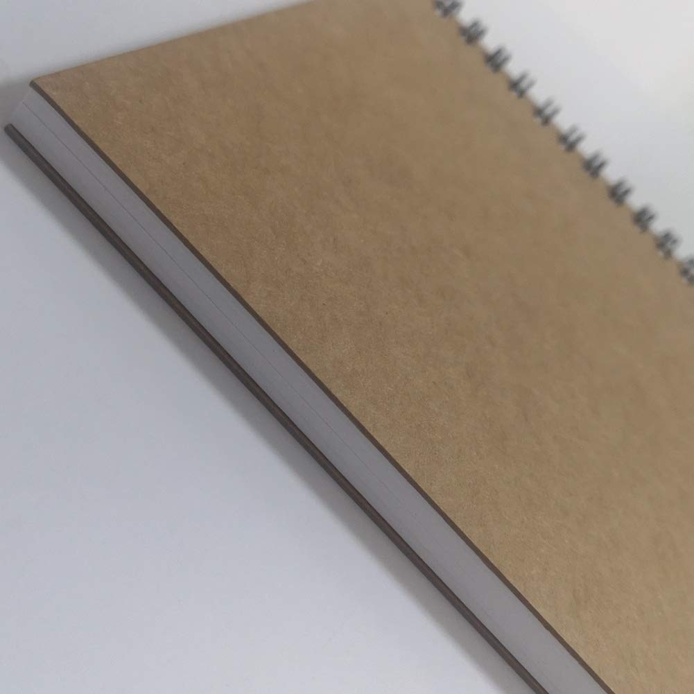 YUREE A5 Spiral Notebook Blank, 100gsm Thick Paper & Hard Kraft Cover, 60 Sheets (120 Pages), 8.35" x 5.9", Brown, 5 Pack