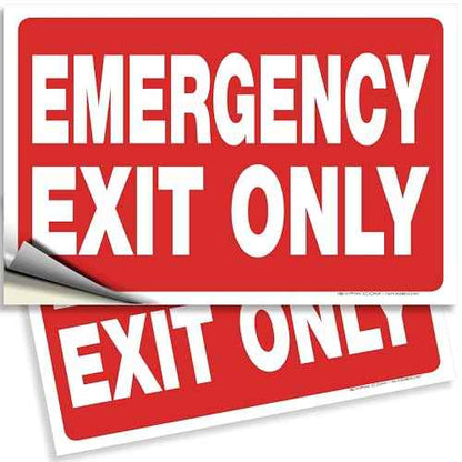Emergency Exit Only Signs Stickers, 2 Pack 10x7 Inch ? Premium Self-Adhesive Vinyl Decal, Laminated for Ultimate UV, Weather, Scratch, Water & Fade Resistance, Indoor & Outdoor