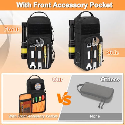 Heavy Duty Small Tool Bag Storage with 2 Zipper Pouches, Multi-functional Tactical Molle Tool Organizer Case with Locking Carabiner for Camping, Road Trip, Electricians, EDC, Multimeter Case