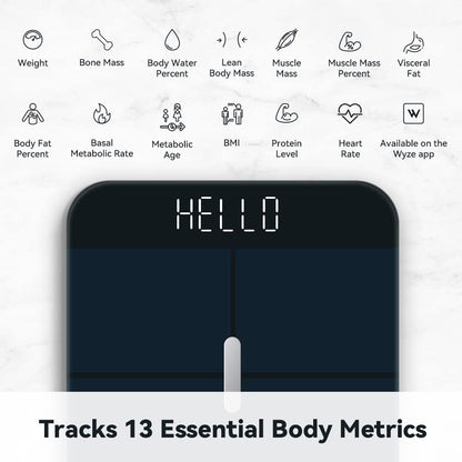 Wyze Smart Scale X - Digital Bathroom Scale for Body Weight, BMI, Body Fat, Muscle Mass, Heart Rate Monitor | Sync with Health Apps | for People, Baby & Pet, 400 lbs (Black)