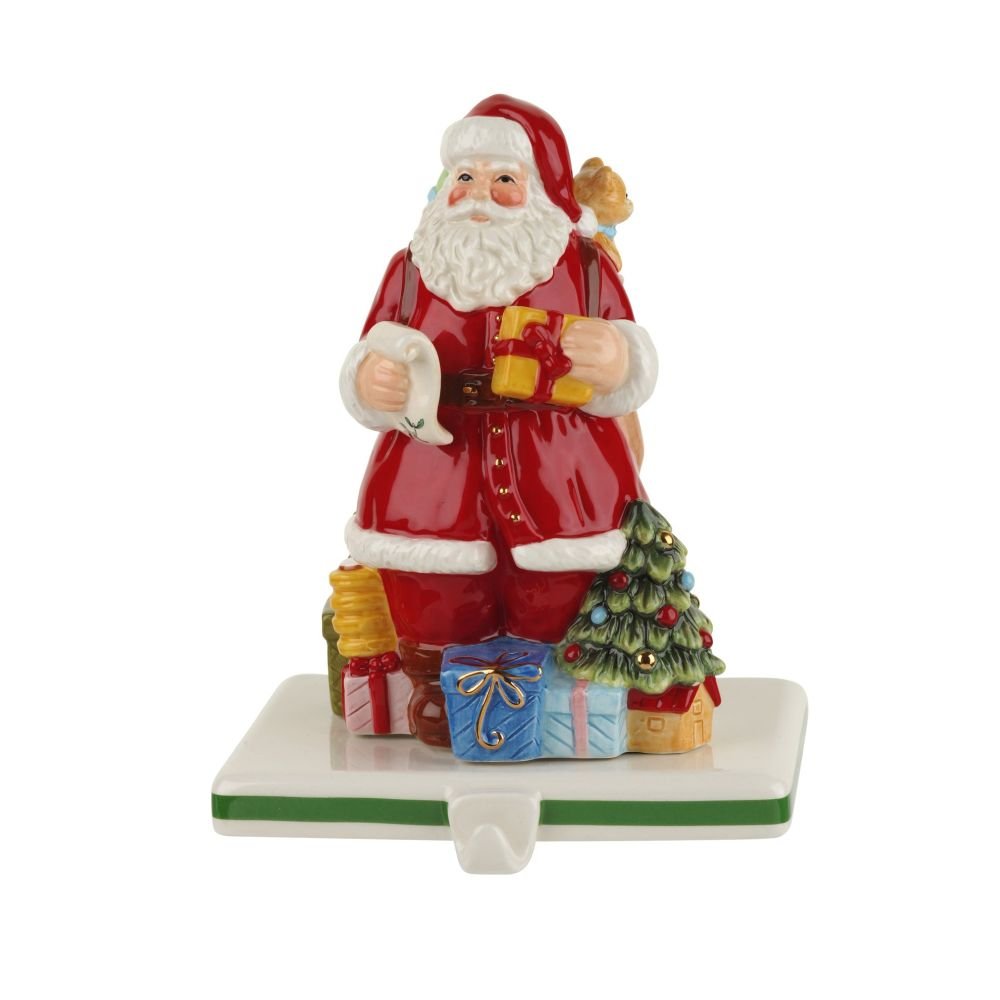 Spode Christmas Tree Santa Stocking Holder, 5.5-Inch x 6.5-Inch - Sculpted Santa Claus Figurine, Holiday Mantel Decor with Hand-Painted Details - Earthenware, Festive Mantelpiece Accent